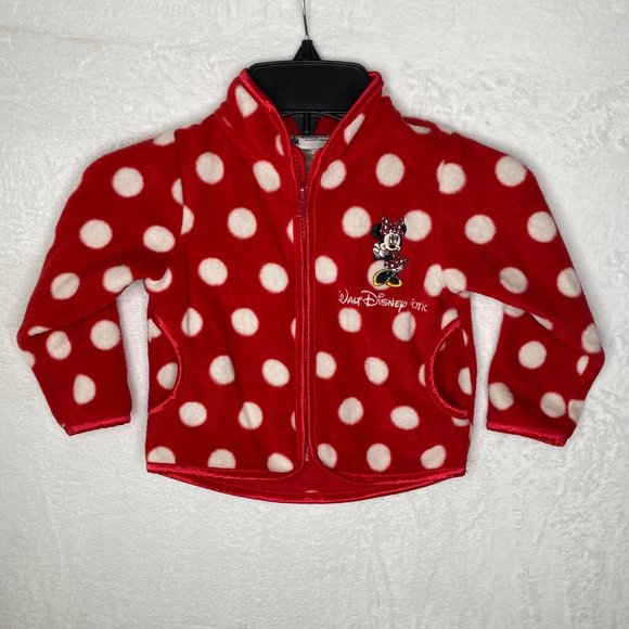 Walt Disney World Parks Girls Fleece Zip Jacket Red Polka Dot Minnie Mouse 18M - Picture 1 of 9